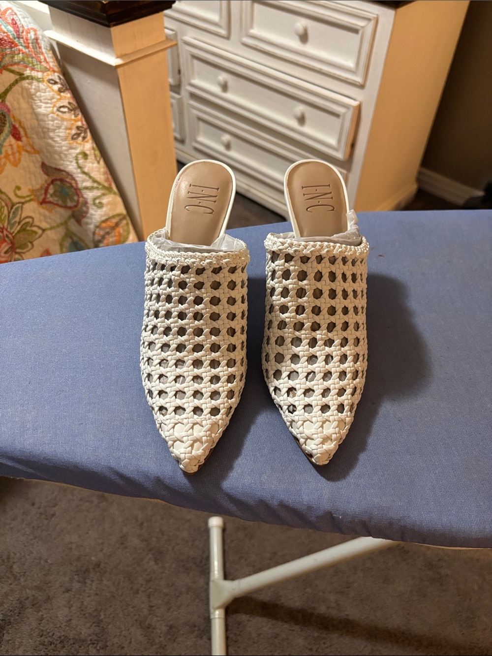 INC International Concepts Cream Woven Pointed-Toe Mule